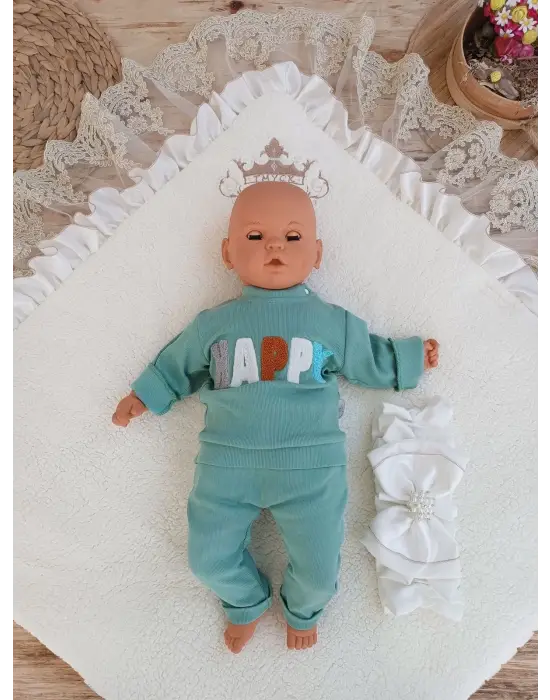 Özgün Taç Nakışlı Wool Kundak Battaniye