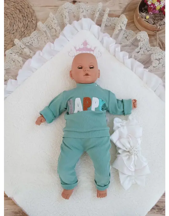 Sofistike Taç Nakışlı Güpür Unisex Kundak Bebek Battaniyesi