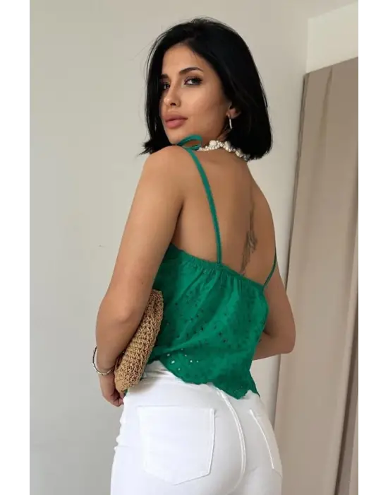 Omarı Şık Yeşil Bağcıklı Bluz