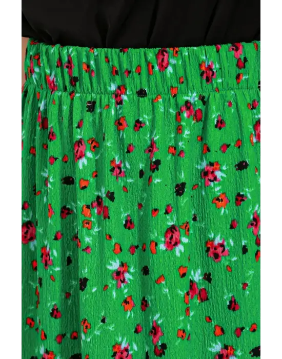 Yeşil Çiçek Desenli Uzun Örme Etek 1886