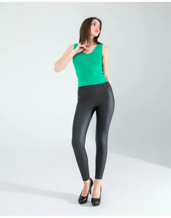 Omarı Yeşil Kalın Askı Crop Bluz