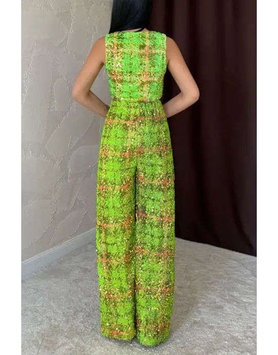 Yeşil Pullu Yelek Ve Pantolon Takım