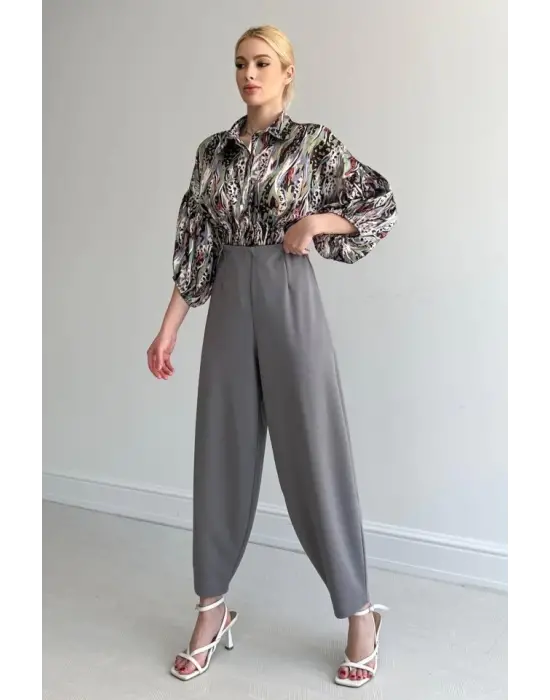 Omarı Saten Gömlek - Yeşil, Beli Lastikli ve Şık