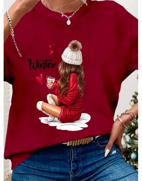 Omarı Desenli Viskon Uzun Kollu Kadın Bluz