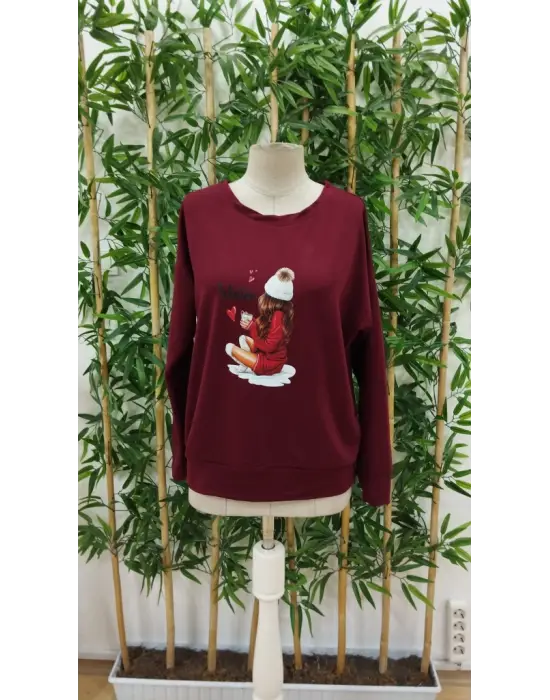 Omarı Desenli Viskon Uzun Kollu Kadın Bluz