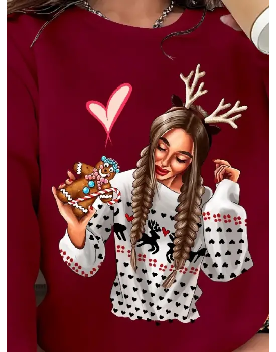 Omarı Desenli Viskon Uzun Kollu Kadın Bluzu