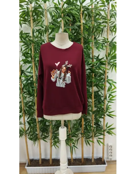 Omarı Desenli Viskon Uzun Kollu Kadın Bluzu