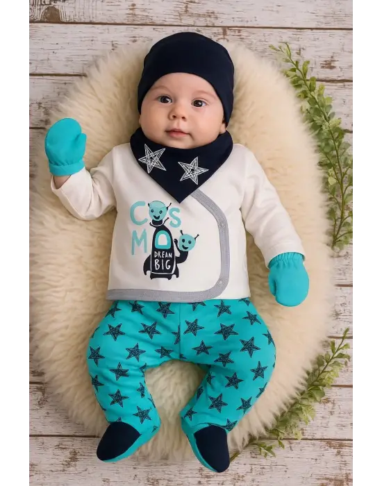 Yıldız Desenli Fularlı 5li Erkek Hastane Çıkışı