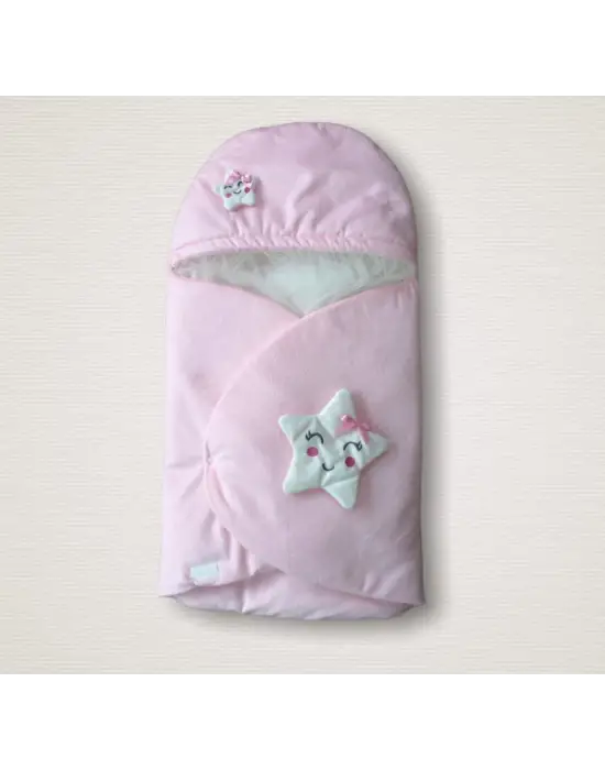 Omarı Yenidoğan Pembe Şapkalı Klasik Kundak Bebek Battaniyesi