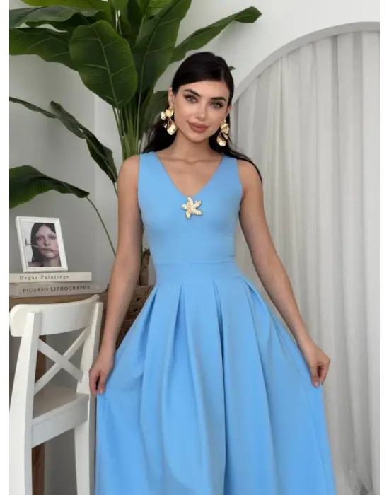 Omarı Yıldız Desenli Gece Elbisesi