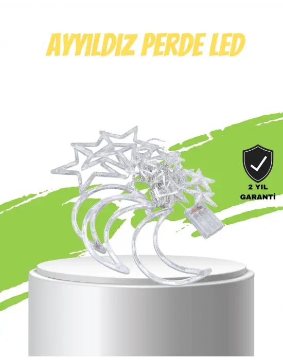 Yıldız Ve Ay Figürlü Pilli Perde Led Romantik Dekoratif Işık