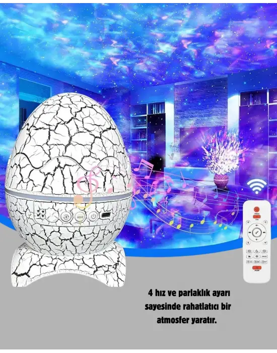 Yıldızlı Gökyüzü Dinozor Yumurta Projektör –  Ayarlanabilir Parlaklık Ve Hız