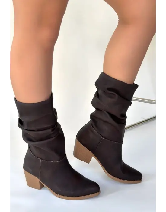 Yior Acı Kahve Nubuk Topuklu Bot