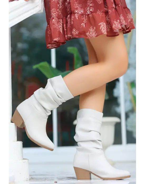 Yior Bej Cilt Topuklu Bot