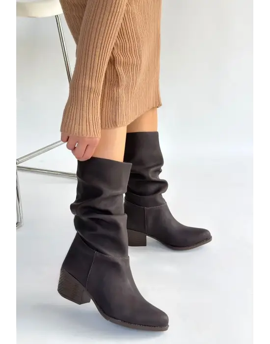 Yior Kahverengi Nubuk Topuklu Bot