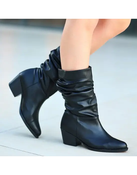 Zarif Siyah Topuklu Bot