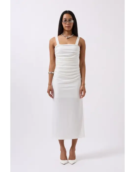 Omarı Yırtmaç Detaylı Şık Siyah Elbise