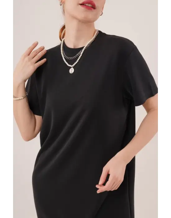 Omarı Salaş Maxi Siyah Elbise with Stylish Slit Detail