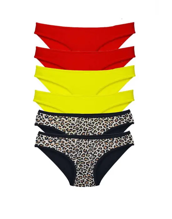 Omarı Leopar Desenli Likralı Kadın Slip Külot Seti