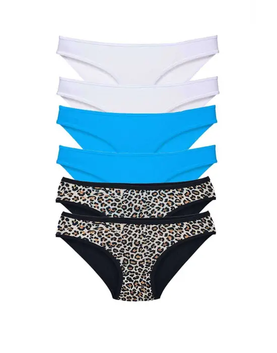 Omarı Likralı Kadın Slip Külot Leopar Desenli