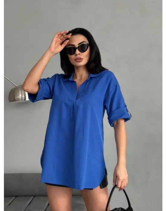 Yırtmaç Detaylı Tunik Gömlek