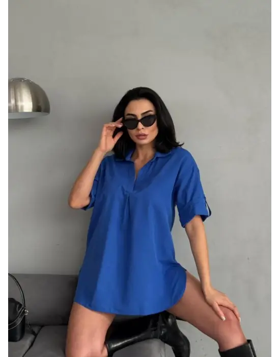 Yırtmaç Detaylı Tunik Gömlek