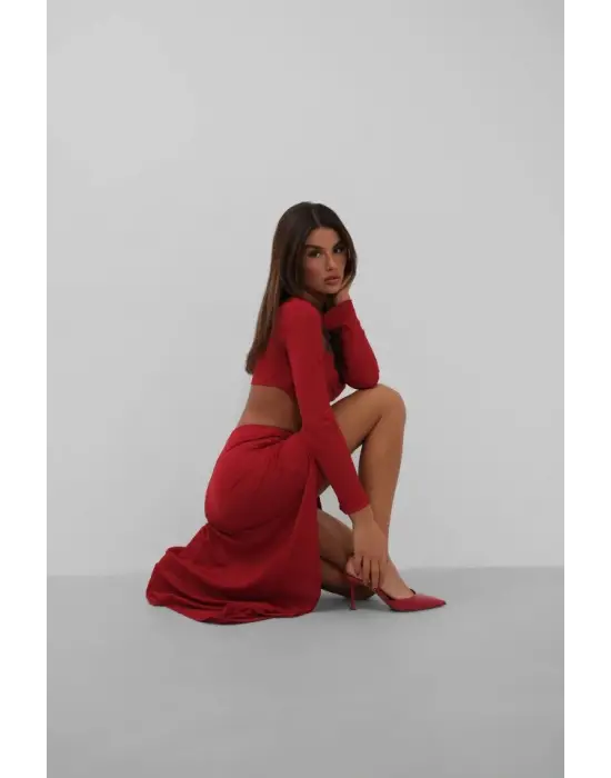 Yırtmaçlı Etek Ve Crop Bluz Takım