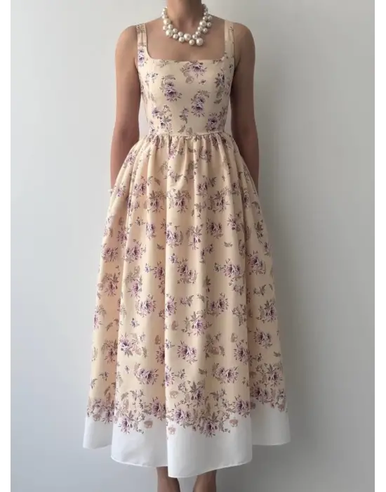 Omarı Doğal Taş Detaylı Zarif Elbise