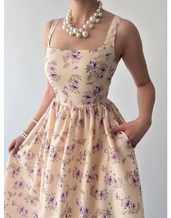 Omarı Doğal Taş Detaylı Zarif Elbise