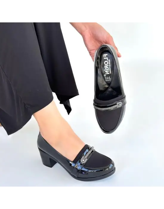 Yoer Siyah Rugan Dolgu Topuk Ayakkabı