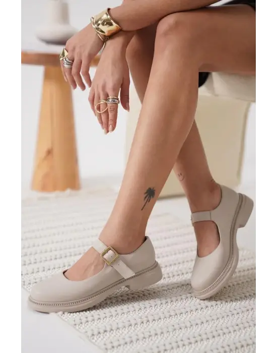 Omarı Elegan Bej Oxford Ayakkabı