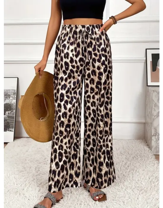 Omarı Yüksek Bel Leopar Desenli Süprem Pantolon