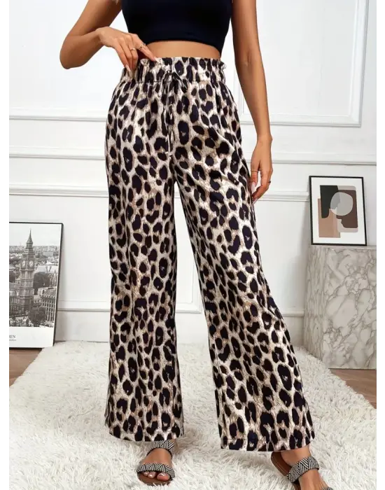 Omarı Yüksek Bel Leopar Desenli Süprem Pantolon