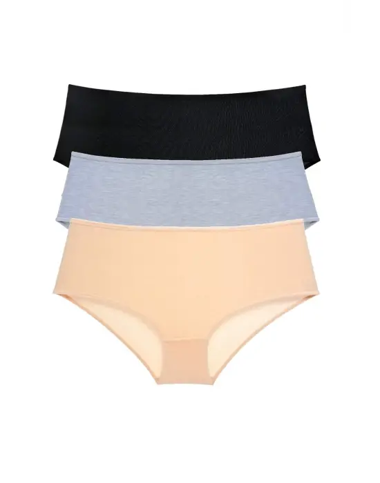 Omarı Yüksek Bel Bato Külot Seti Siyah Gri Ten