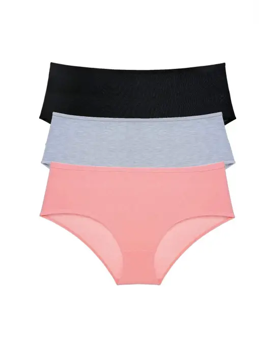 Omarı Yüksek Bel Bato Külot Seti Siyah Gri Pudra