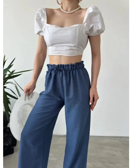 Omarı Rahat ve Şık Beli Büzgülü Yüksek Bel Pantolon