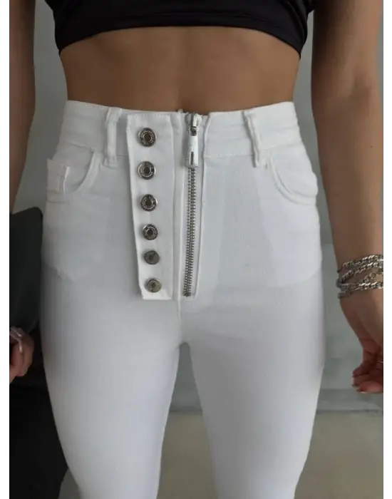 Omarı DÜĞME VE FERMUARLI KOT PANTOLON - Beyaz için oluşturulan SEO uyumlu başlık: