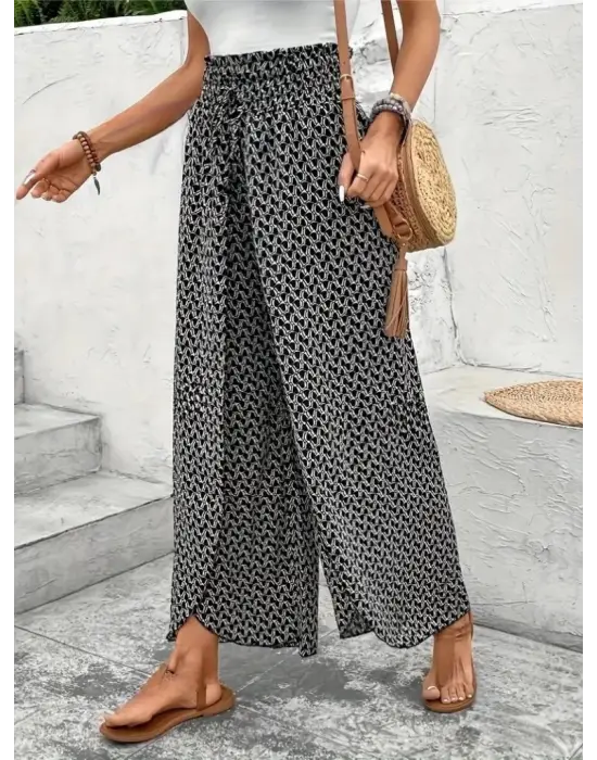 Omarı Yüksek Bel Desenli Bürümcük Pantolon