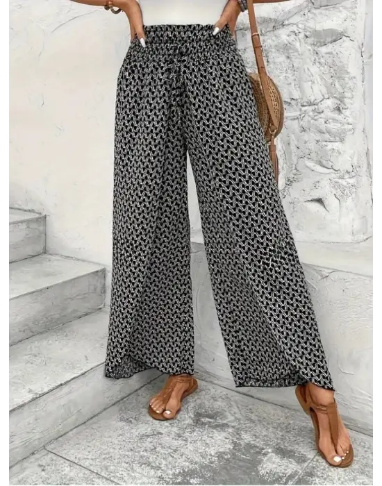 Omarı Yüksek Bel Desenli Bürümcük Pantolon