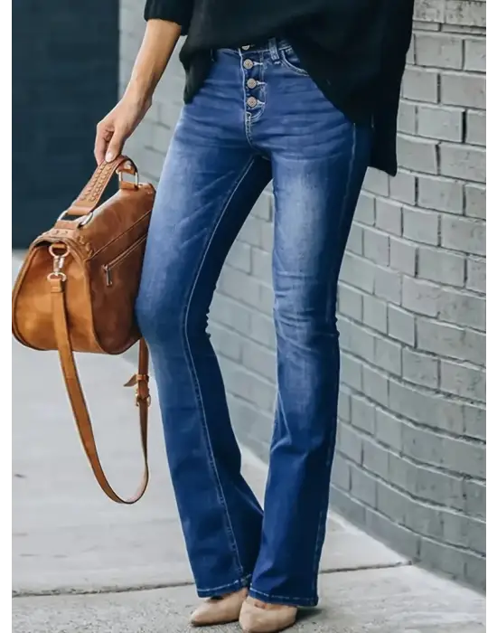 Omarı Yüksek Bel Ispanyol Paça Denim Pantolon