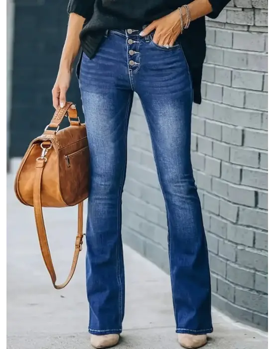 Omarı Yüksek Bel Ispanyol Paça Denim Pantolon