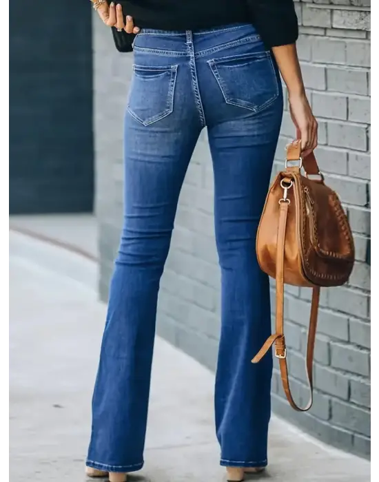 Omarı Yüksek Bel Ispanyol Paça Denim Pantolon