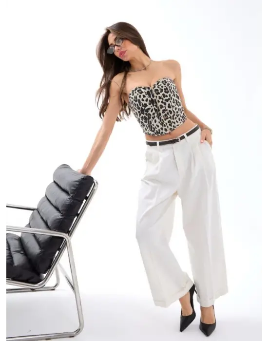 Omarı Yüksek Bel Ekru Pantolon - Şık ve Rahat