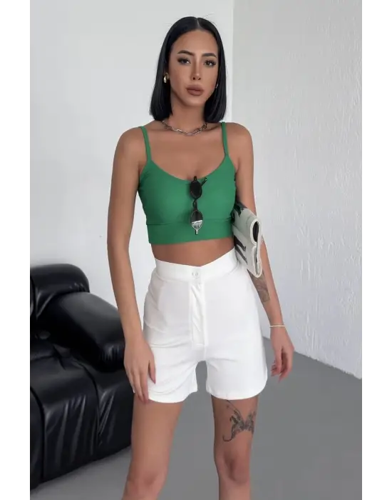 Omarı Esnek ve Tarz Beyaz Yüksek Bel Krep Şort