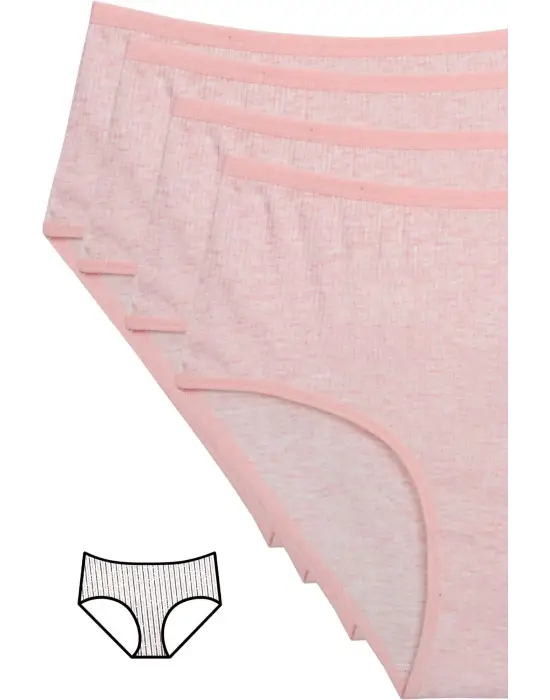 Omarı Yüksek Bel Renkli Fitilli Ribana Bato Külot - Pembe Cazibesi