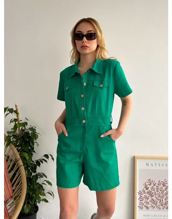 Omarı Yüksek Bel Gabardin Tulum