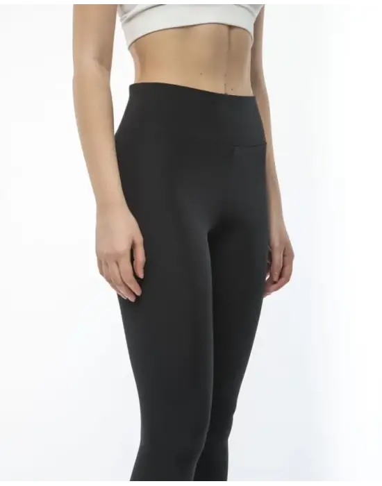 Yüksek Bel Geniş Kemer Dalgıç Tayt - Siyah