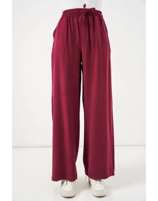 Yüksek Bel Geniş Paça Pantolon 30097 - Bordo
