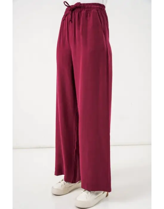 Yüksek Bel Geniş Paça Pantolon 30097 - Bordo