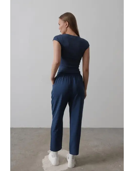 Omarı Yüksek Bel İndigo Pantolon - Rahat ve Şık